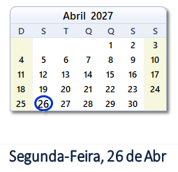 26 Abril 2027 calendario