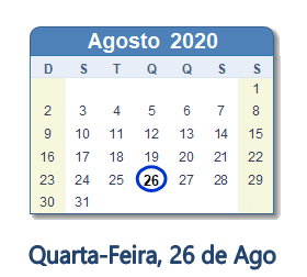 26 Agosto 2020 calendario
