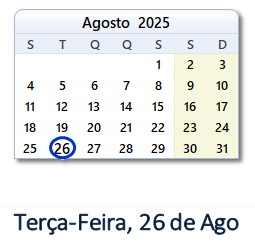 26 Agosto 2025 calendario