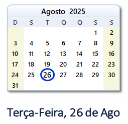 26 Agosto 2025 calendario
