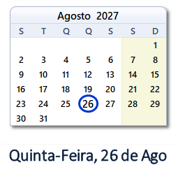 26 Agosto 2027 calendario