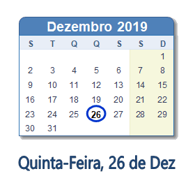 26 Dezembro 2019 calendario
