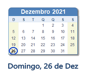 26 Dezembro 2021 calendario