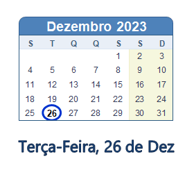 26 Dezembro 2023 calendario