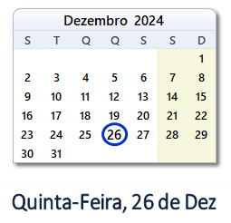26 Dezembro 2024 calendario