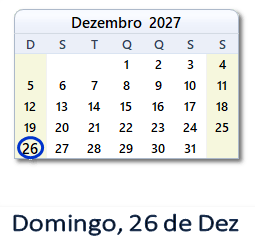 26 Dezembro 2027 calendario