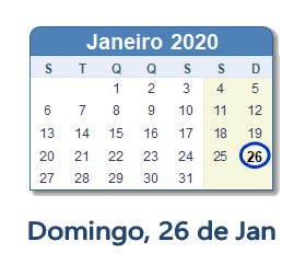 26 Janeiro 2020 calendario