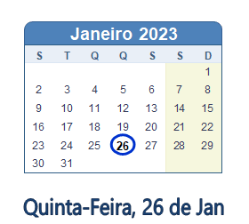 26 Janeiro 2023 calendario