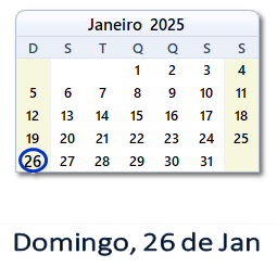 26 Janeiro 2025 calendario