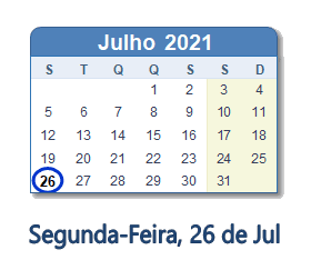 26 Julho 2021 calendario