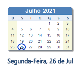 26 Julho 2021 calendario
