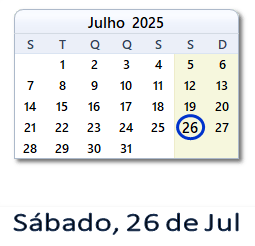 26 Julho 2025 calendario