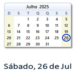 26 Julho 2025 calendario