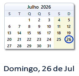 26 Julho 2026 calendario