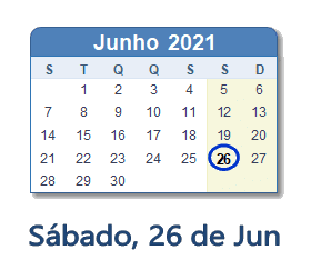 26 Junho 2021 calendario