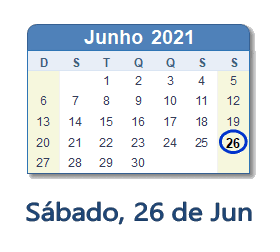 26 Junho 2021 calendario