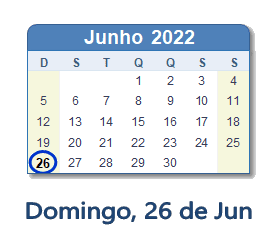26 Junho 2022 calendario