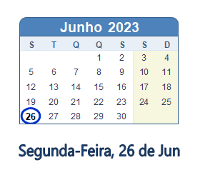 26 Junho 2023 calendario