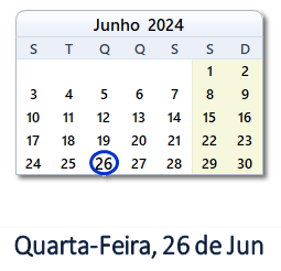 26 Junho 2024 calendario