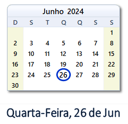 26 Junho 2024 calendario