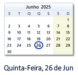 26 Junho 2025 calendario