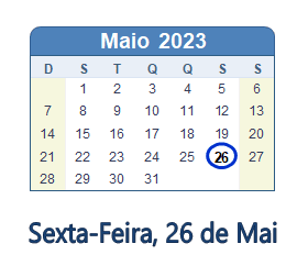 26 Maio 2023 calendario