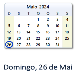 26 Maio 2024 calendario