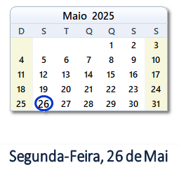 26 Maio 2025 calendario