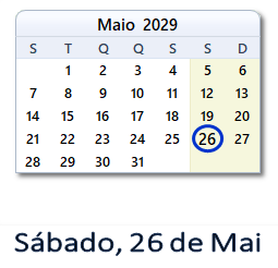 26 Maio 2029 calendario