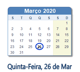 26 Março 2020 calendario