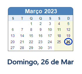 26 Março 2023 calendario
