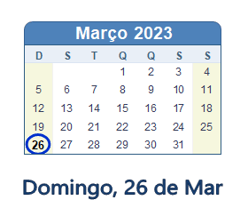 26 Março 2023 calendario