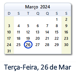 26 Março 2024 calendario