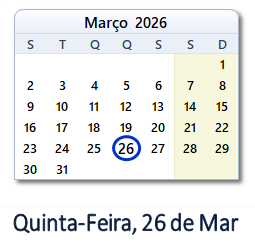 26 Março 2026 calendario