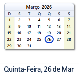 26 Março 2026 calendario
