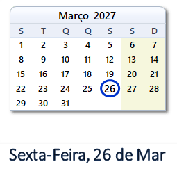 26 Março 2027 calendario
