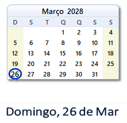26 Março 2028 calendario