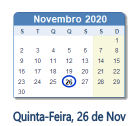 26 Novembro 2020 calendario