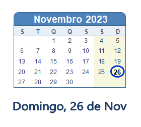 26 Novembro 2023 calendario