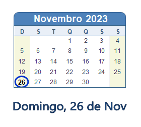 26 Novembro 2023 calendario