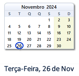 26 Novembro 2024 calendario