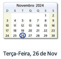 26 Novembro 2024 calendario