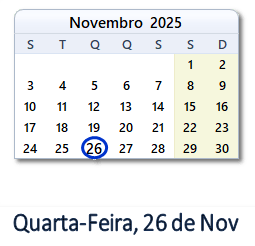26 Novembro 2025 calendario