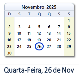 26 Novembro 2025 calendario