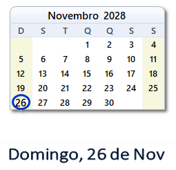 26 Novembro 2028 calendario