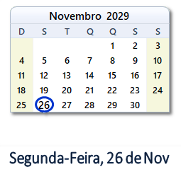 26 Novembro 2029 calendario