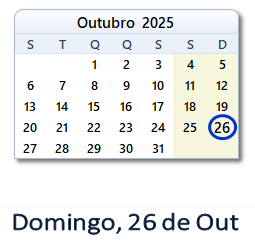 26 Outubro 2025 calendario