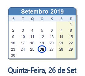 26 Setembro 2019 calendario