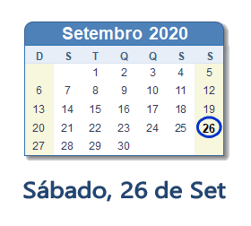 26 Setembro 2020 calendario