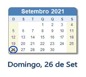 26 Setembro 2021 calendario